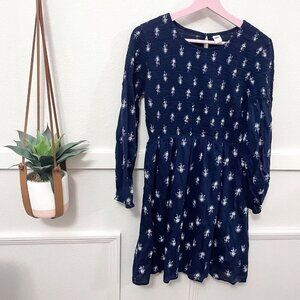 Old Navy Smocked Long Sleeve Midi Dress Navy Floral Size M